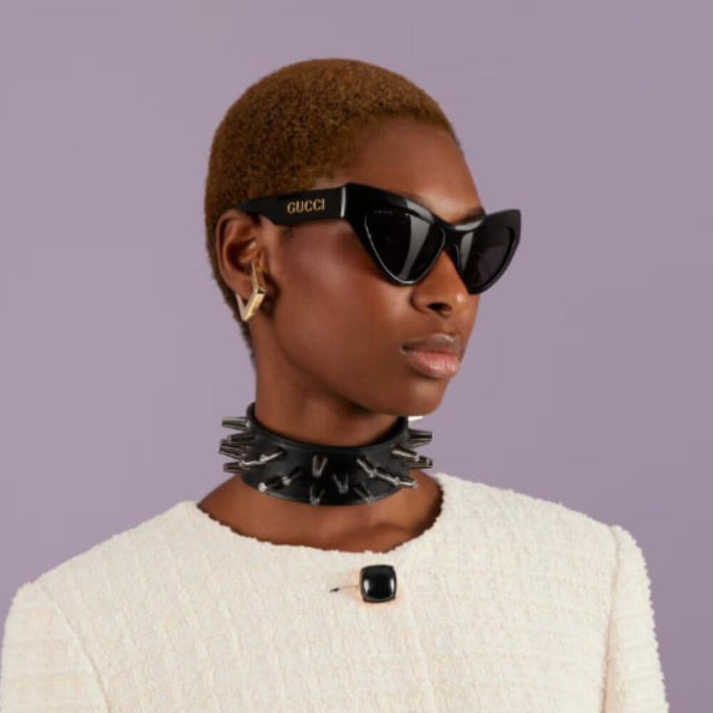 NEW GUCCI GG1294S 001 WOMEN SHINY BLACK GREY CAT EYE SUNGLASSES GUCCI
